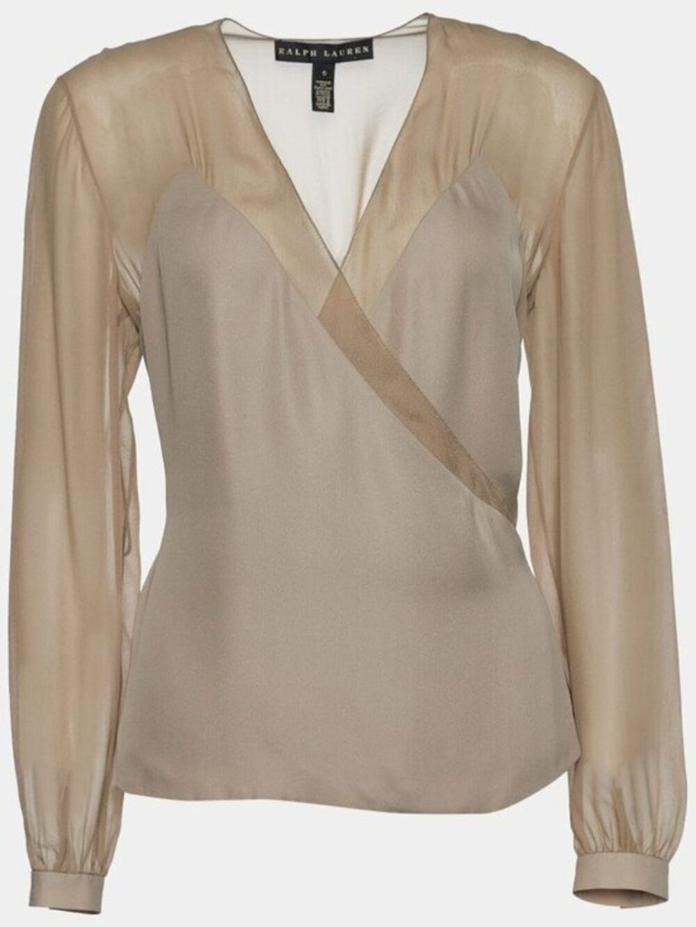 Ralph Lauren Black Label Silk Mixed Media Satin Sweetheart Wrap Blouse
